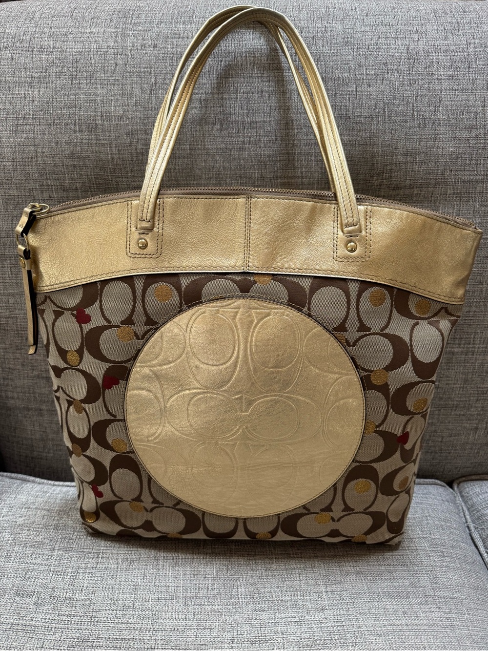Coach Laura Signature Secret Admirer Gold Metallic Large Shoulder Tote Bag